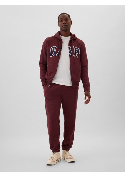 Erkek Bordo  Logo Fermuarlı Fleece Sweatshirt