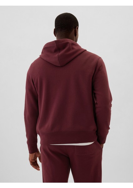 Erkek Bordo  Logo Fermuarlı Fleece Sweatshirt