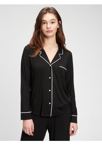Kadın Siyah Modal Pijama Üstü