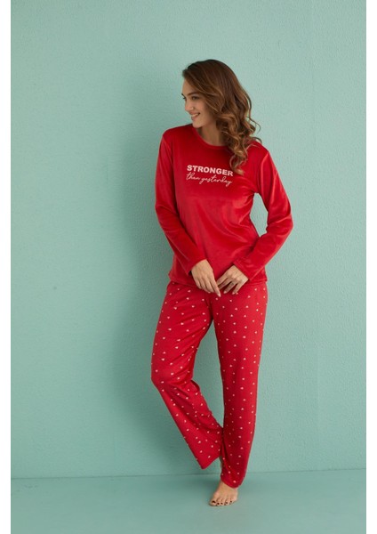 13309-3 Kadın Stronger Kadife Uzun Pijama Takım