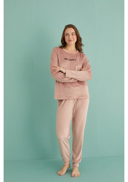 13165-9 Kadın Be Happy Kadife Manşetli Pijama Takım fırsatları