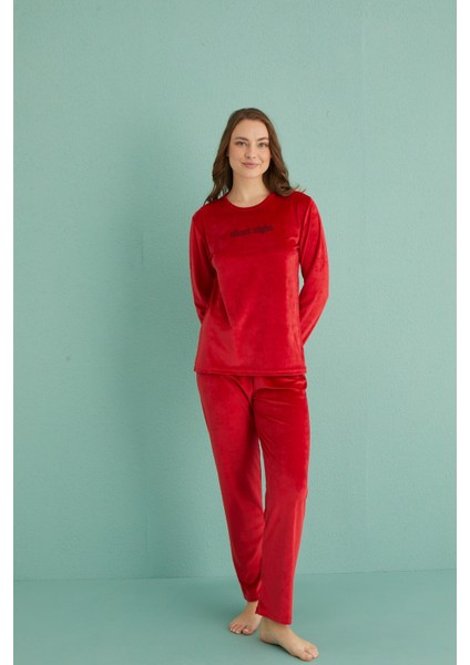 13166-18 Kadın Slient Night Kadife Uzun Kol Pijama Takım fiyatları
