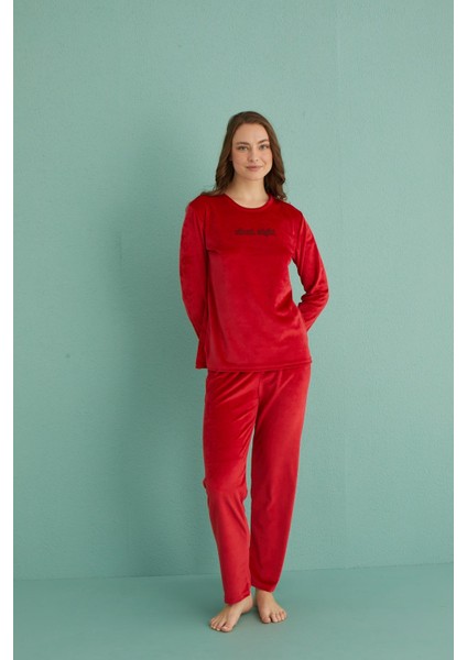 13166-18 Kadın Slient Night Kadife Uzun Kol Pijama Takım modelleri