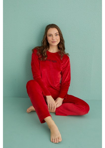 13166-18 Kadın Slient Night Kadife Uzun Kol Pijama Takım indirimleri