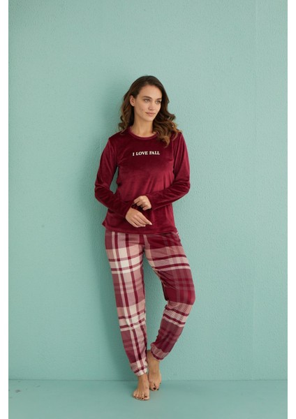 13312-1 Kadın Love Fall Kadife Pijama Takım modelleri
