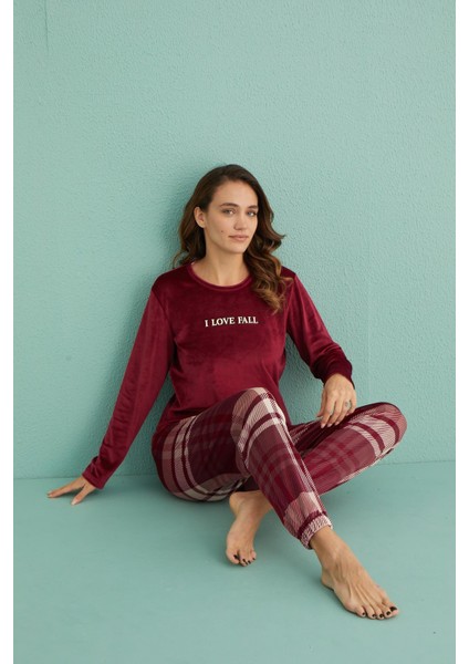 13312-1 Kadın Love Fall Kadife Pijama Takım fırsatları
