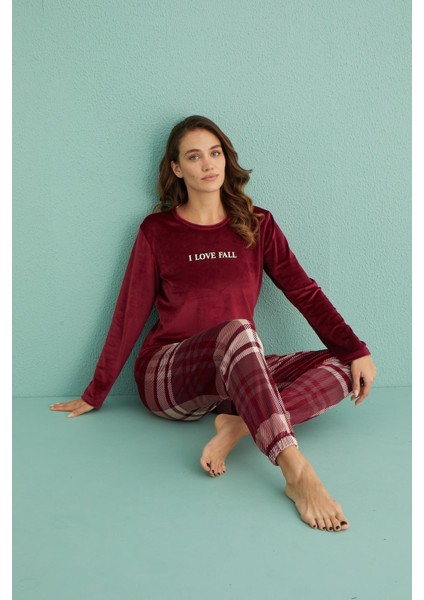 13312-1 Kadın Love Fall Kadife Pijama Takım indirimleri