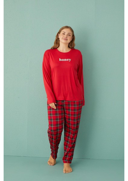 50802-2 Büyük Beden Kadın Honey Milan Kumaş Pijama Takım modelleri