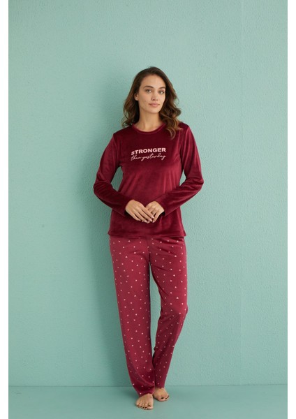13309-5 Kadın Stronger Uzun Kol Kadife Pijama Takım
