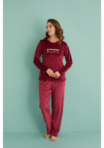 13309-5 Kadın Stronger Uzun Kol Kadife Pijama Takım