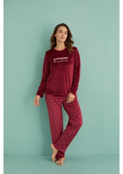 13309-5 Kadın Stronger Uzun Kol Kadife Pijama Takım