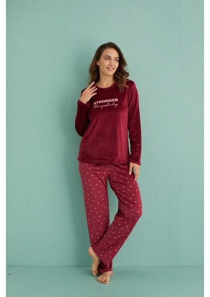 13309-5 Kadın Stronger Uzun Kol Kadife Pijama Takım
