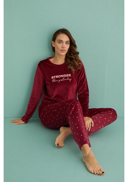 13309-5 Kadın Stronger Uzun Kol Kadife Pijama Takım