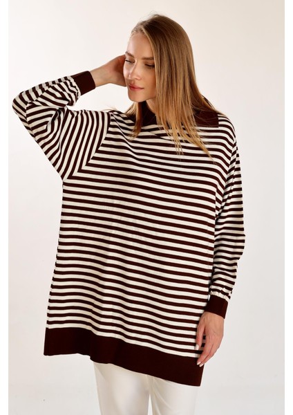 5345 Çizgi Polo Yaka Kazak Acı Kahve fırsatları