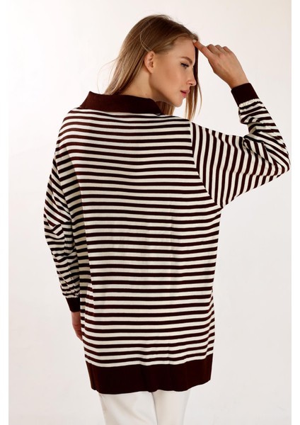 5345 Çizgi Polo Yaka Kazak Acı Kahve indirimleri