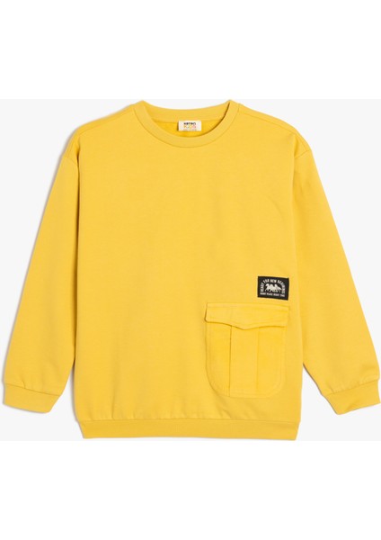 Oversize Sweatshirt Uzun Kollu Bisiklet Yaka Cep Detaylı Pamuklu