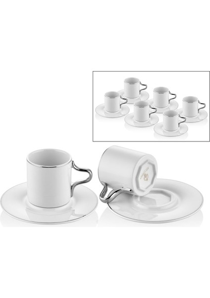 Valencia Platin 6lı Yaldızlı Kahve Fincanı Takımı