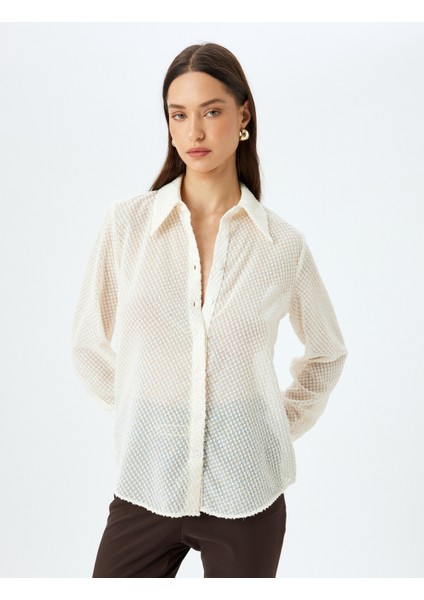 Uzun Kollu Dokulu Yarı Transparan Gömlek modelleri