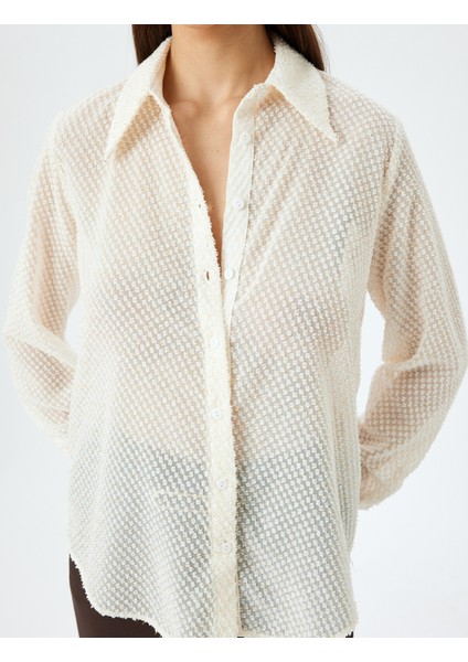 Uzun Kollu Dokulu Yarı Transparan Gömlek indirimleri