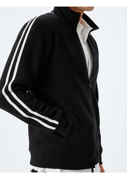 Fermuarlı Hırka Dik Yaka Biyeli Uzun Kollu Şardonlu Pamuk Karışımlı indirimleri