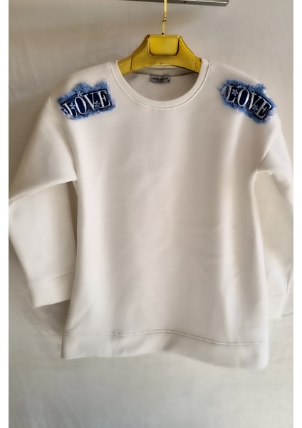 3 Iplik Şardonlu Kot Love Detaylı Kadın Sweatshirt