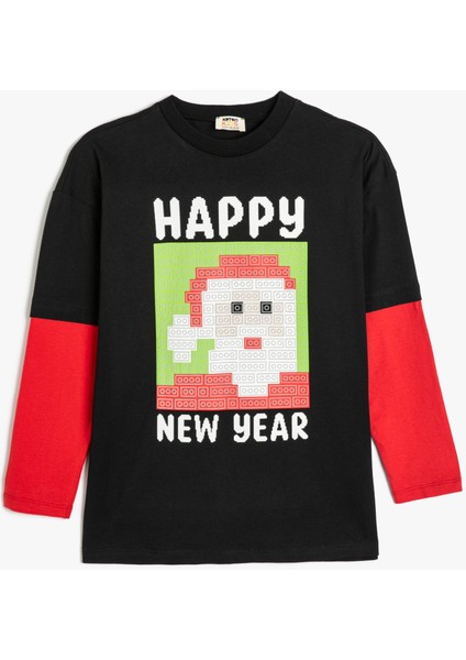 Noel Baba Sweatshirt Yılbaşı Temalı Uzun Kollu Bisiklet Yaka Pamuklu