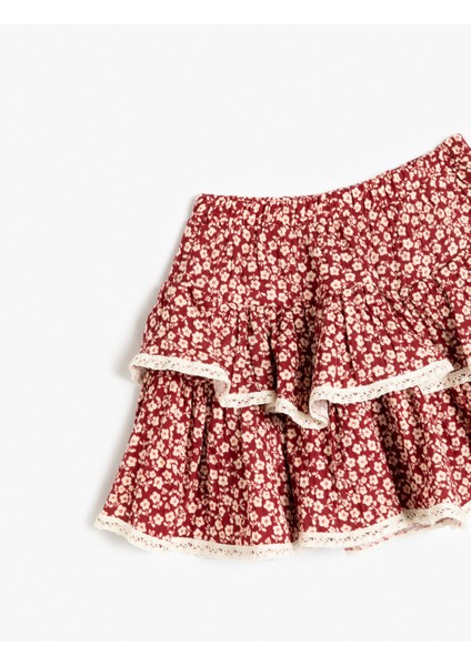 Çiçekli Müslin Etek Fırfırlı Katlı Beli Lastikli Pamuklu modelleri