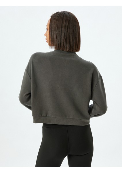 Yarım Fermuarlı Spor Sweatshirt Dik Yaka Rahat Kalıp Kalın Modal Kumaş
