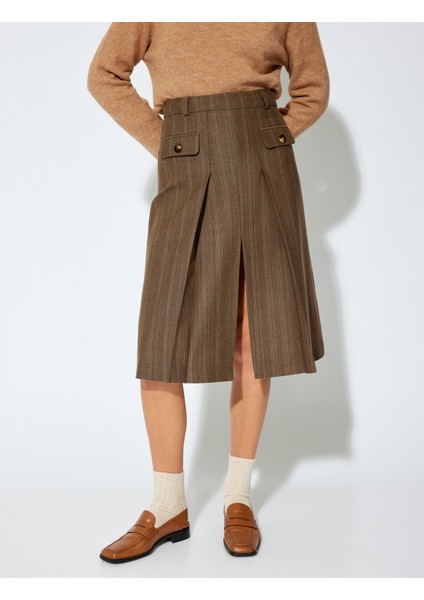 Midi Boy A Kesim Pileli Etek Önden Yırtmaç Detaylı Cepli fırsatları