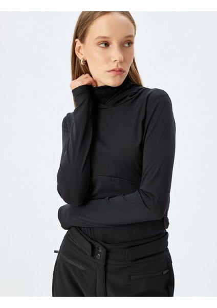 Kapüşonlu Slim Fit Dikiş Detaylı Yumuşak Tuşe Spor Sweatshirt Interlok