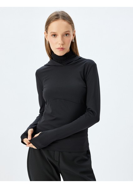 Kapüşonlu Slim Fit Dikiş Detaylı Yumuşak Tuşe Spor Sweatshirt Interlok
