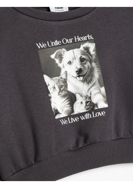 Sweatshirt Köpek Baskılı Bisiklet Yaka Uzun Kollu Şardonlu Pamuklu modelleri