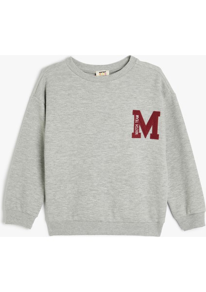 Bisiklet Yaka Slogan Baskılı Uzun Kollu Sweatshirt