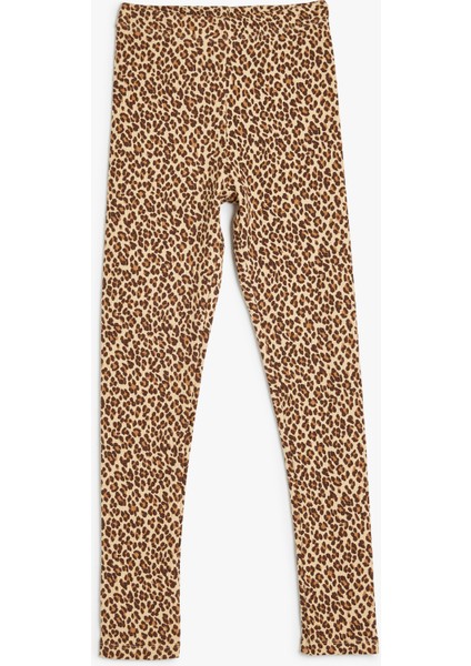 Tayt Leopar Desenli Beli Lastikli Pamuklu