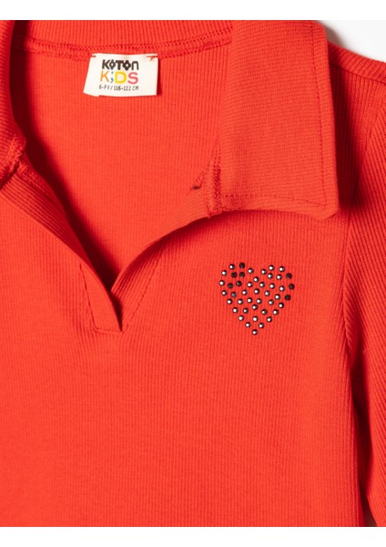 Polo Yaka Tişört Uzun Kollu Pamuklu Kaşkorse Kalp Detaylı modelleri