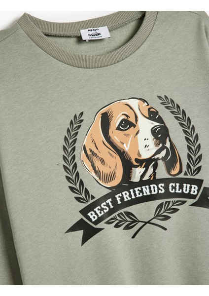 Oversize Sweatshirt Köpek Baskılı Bisiklet Yaka Uzun Kollu Pamuklu modelleri