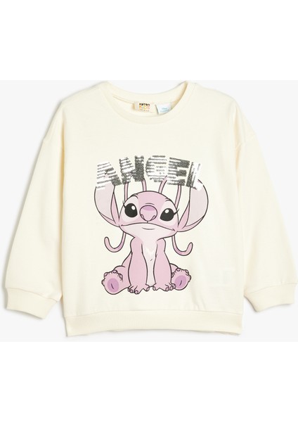 Stitch Sweatshirt Lisanslı Uzun Kollu Bisiklet Yaka Pullu Payetli