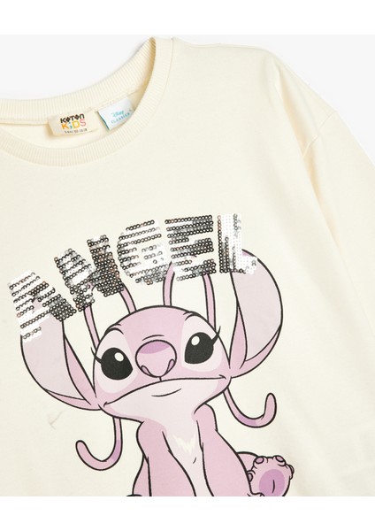 Stitch Sweatshirt Lisanslı Uzun Kollu Bisiklet Yaka Pullu Payetli modelleri