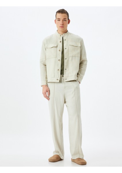 Keten Ceket Hakim Yaka Kapaklı Cep Detaylı Düğmeli fiyatları