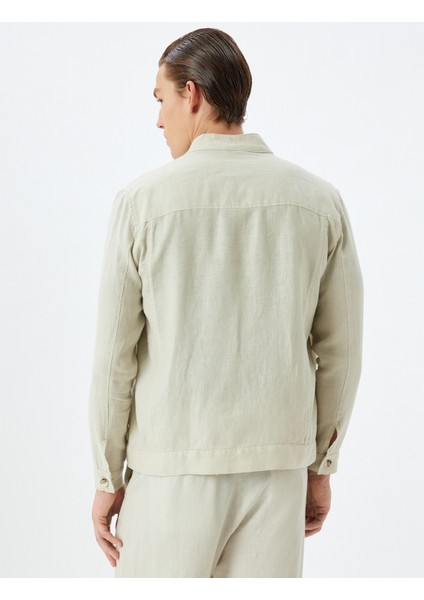 Keten Ceket Hakim Yaka Kapaklı Cep Detaylı Düğmeli fırsatları