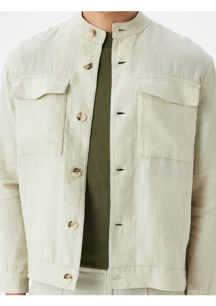 Keten Ceket Hakim Yaka Kapaklı Cep Detaylı Düğmeli indirimleri