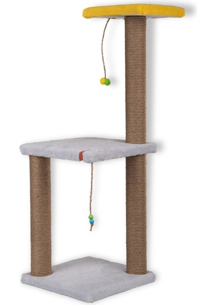 82 Cm Gri İki Katlı Kedi Tırmalama Tahtası, Catnipli, Minder Yüzeyli, TR Menşei