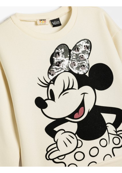 Minnie Mouse Sweatshirt Lisanslı Pullu Payetli Uzun Kollu Bisiklet Yaka Şardonlu modelleri