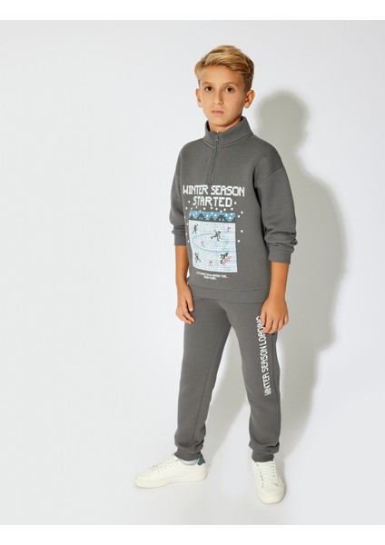 Sweatshirt Dik Yaka Uzun Kollu Kış Temalı Baskı Detaylı Şardonlu fiyatları