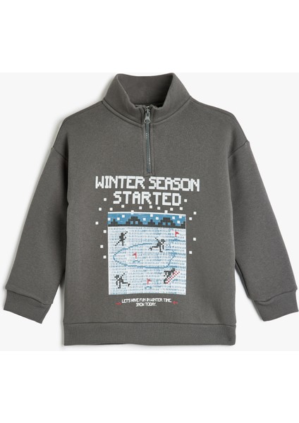 Sweatshirt Dik Yaka Uzun Kollu Kış Temalı Baskı Detaylı Şardonlu modelleri