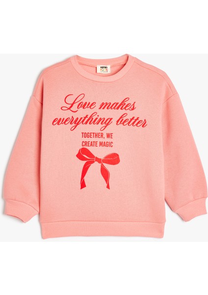 Sweatshirt Fiyonk Baskılı Uzun Kollu Bisiklet Yaka Pamuk Karışımlı
