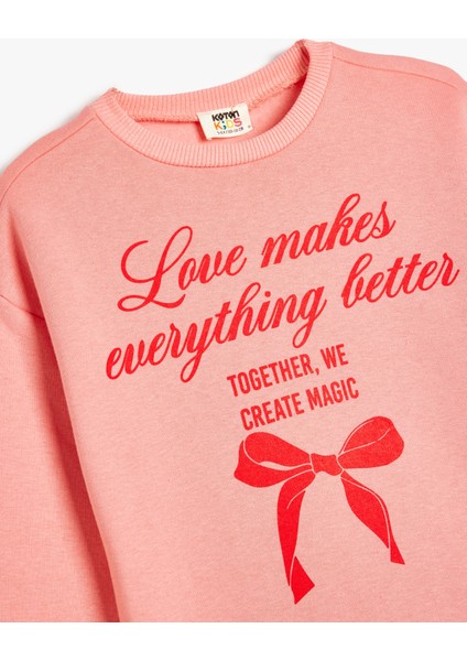 Sweatshirt Fiyonk Baskılı Uzun Kollu Bisiklet Yaka Pamuk Karışımlı modelleri