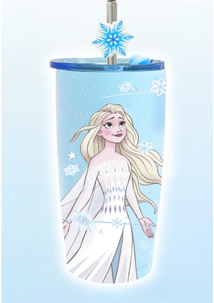 Disney Frozen Lisanslı Plastik Pipetli Termos (530ML)