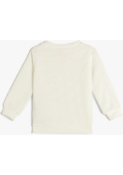 Basic Sweatshirt Uzun Kollu Bisiklet Yaka Kalp Detaylı Dokulu