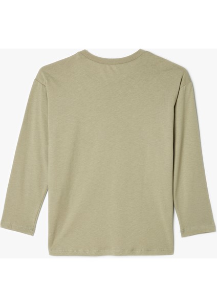 Oversize Tişört Kovboy Baskılı Uzun Kollu Bisiklet Yaka Pamuklu fiyatları